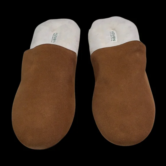 Haven Well Within Leather Brown Slippers Faux-Fur Lining Slides Women Size 9 - Picture 6 of 16